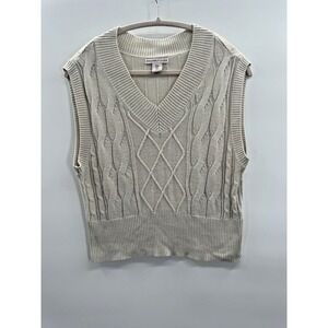 Womens Small Sweater Vest Cable Knit Fisherman Coastal Cottage Preppy Academia